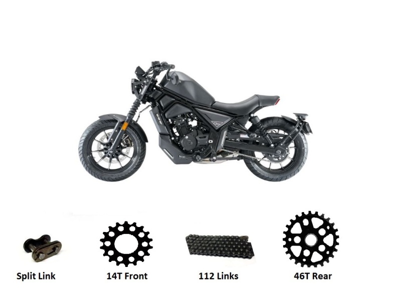 Zontes 125 C Heavy Duty Chain & Sprockets BLACK 2023 - 2025 models